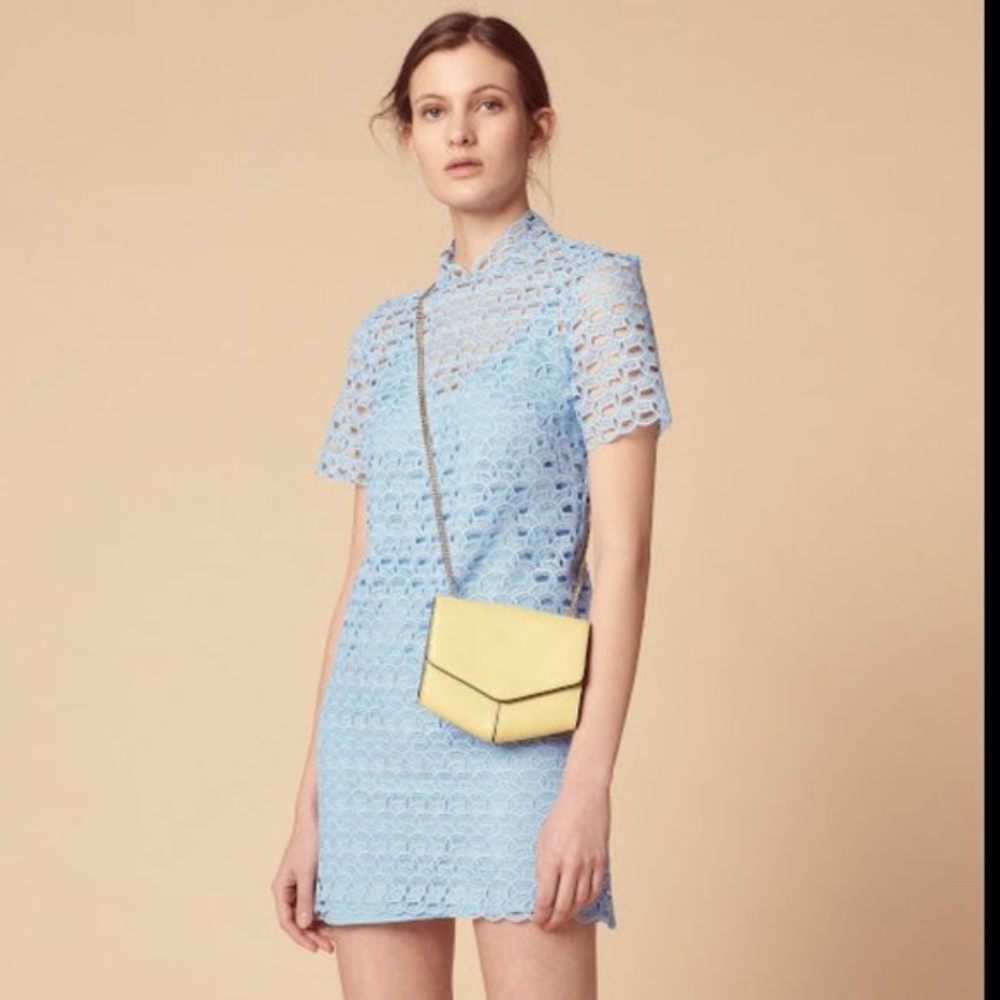 Sandro Air Lace Shift Blue Mini Dress Size US 2